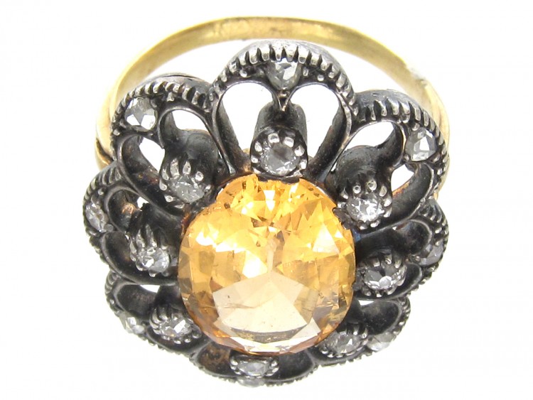 Large Precious Edwardian Topaz Diamond Cluster Ring