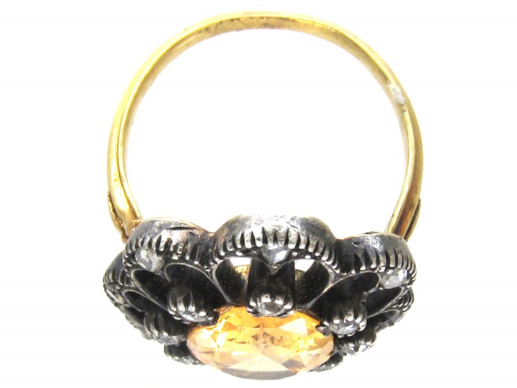 Large Precious Edwardian Topaz Diamond Cluster Ring