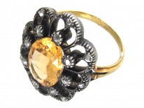 Large Precious Edwardian Topaz Diamond Cluster Ring