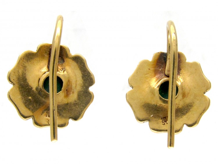 Edwardian 18ct Gold Natural Split Pearl & Turquoise Flower Earrings