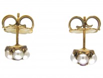 Edwardian Natural Ruby & Natural Pearl Cluster Earrings