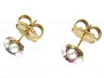 Edwardian Natural Ruby & Natural Pearl Cluster Earrings