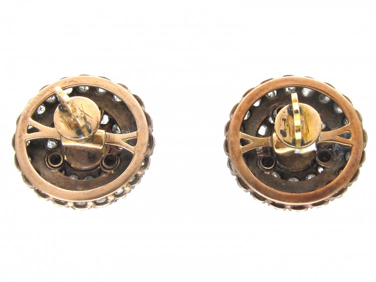 Victorian Rose Diamond & Natural Split Pearl Round Earrings
