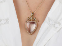 Victorian Large Heart Shaped Gold & Rock Crystal Pendant with Bow Top