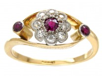Edwardian Ruby & Diamond Open Cluster Ring