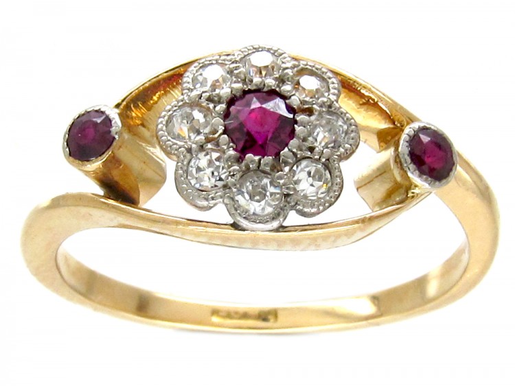 Edwardian Ruby & Diamond Open Cluster Ring
