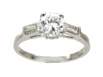 Art Deco 18ct White Gold Diamond Solitaire Ring with Baguette Diamond Shoulders