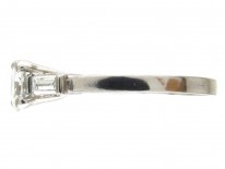 Art Deco 18ct White Gold Diamond Solitaire Ring with Baguette Diamond Shoulders