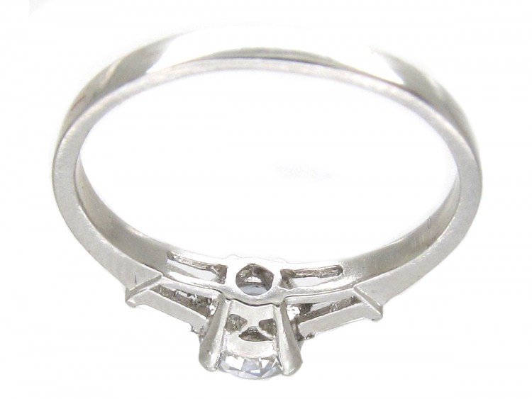 Art Deco 18ct White Gold Diamond Solitaire Ring with Baguette Diamond Shoulders