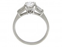 Art Deco 18ct White Gold Diamond Solitaire Ring with Baguette Diamond Shoulders
