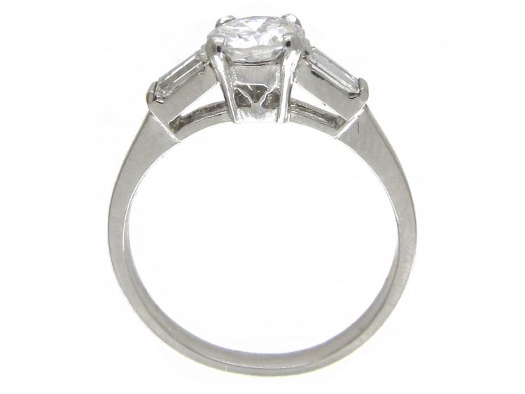 Art Deco 18ct White Gold Diamond Solitaire Ring with Baguette Diamond Shoulders