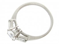 Art Deco 18ct White Gold Diamond Solitaire Ring with Baguette Diamond Shoulders