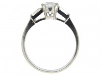 Art Deco 18ct White Gold Diamond Solitaire Ring with Baguette Diamond Shoulders