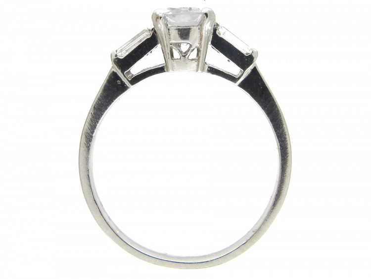 Art Deco 18ct White Gold Diamond Solitaire Ring with Baguette Diamond Shoulders