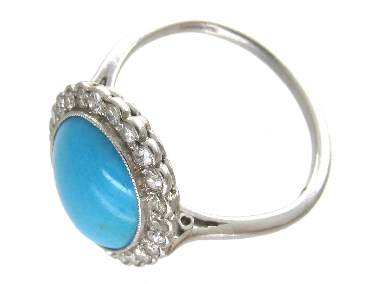 Edwardian Turquoise & Diamond Cluster Ring