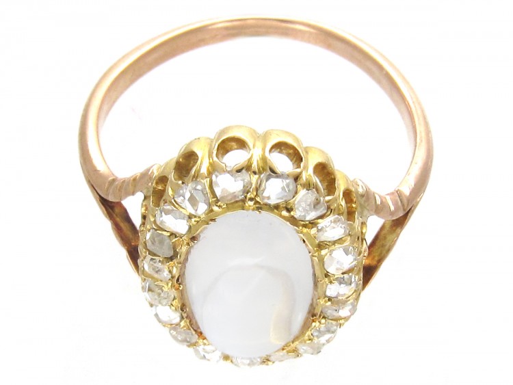 Edwardian Moonstone & Diamond Cluster Ring