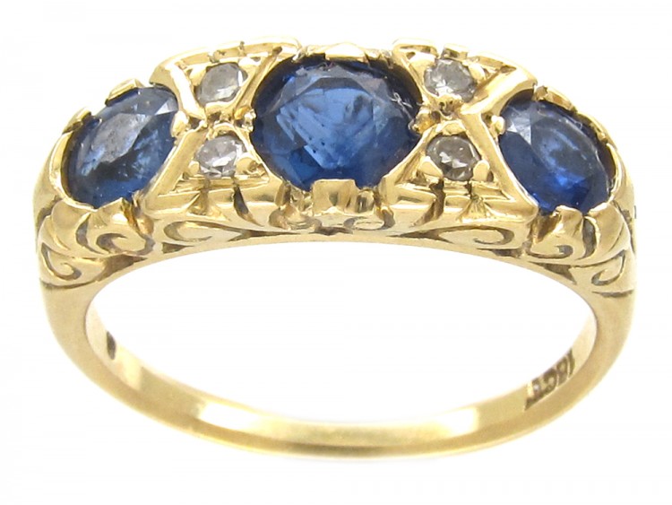 Victorian Three Stone Sapphire & Diamond Ring