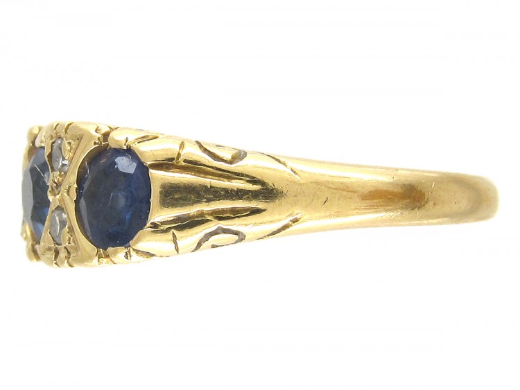 Victorian Three Stone Sapphire & Diamond Ring