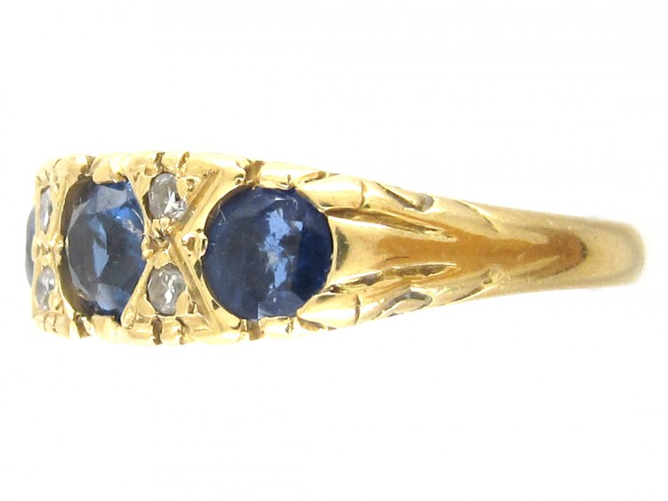 Victorian Three Stone Sapphire & Diamond Ring
