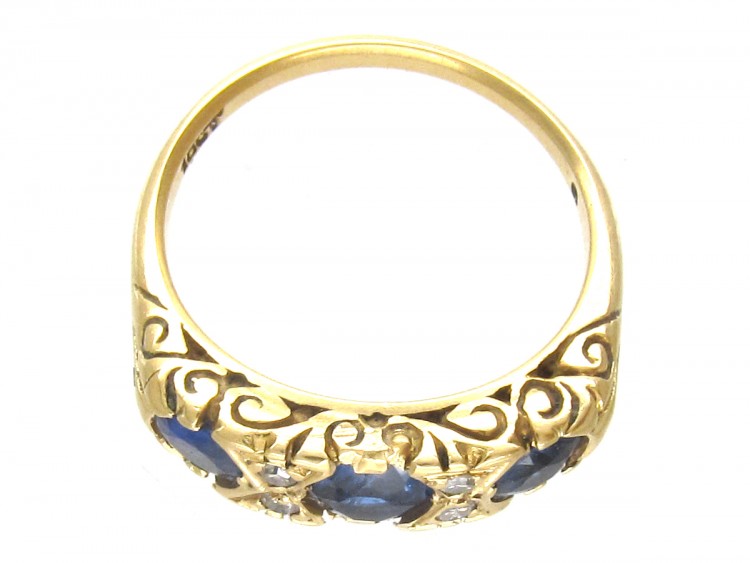 Victorian Three Stone Sapphire & Diamond Ring