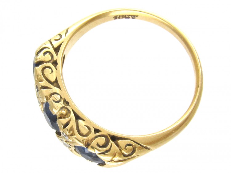 Victorian Three Stone Sapphire & Diamond Ring