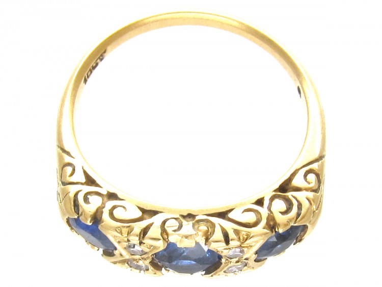 Victorian Three Stone Sapphire & Diamond Ring