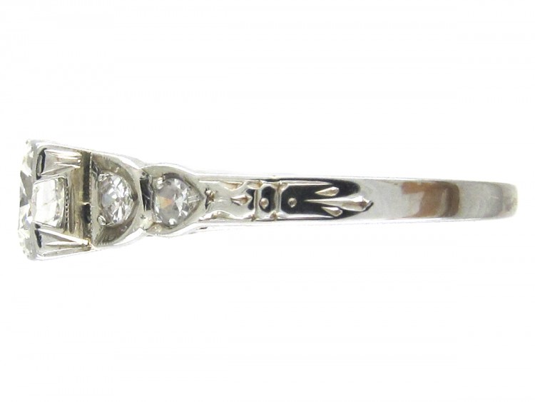 Art Deco Diamond Solitaire Ring with Diamond Shoulders