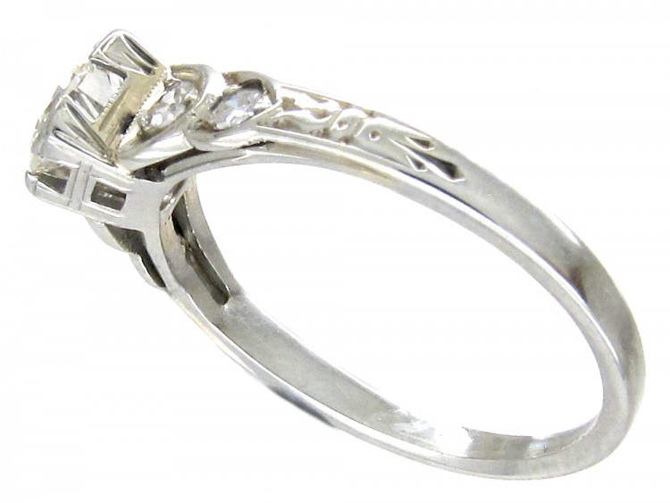 Art Deco Diamond Solitaire Ring with Diamond Shoulders
