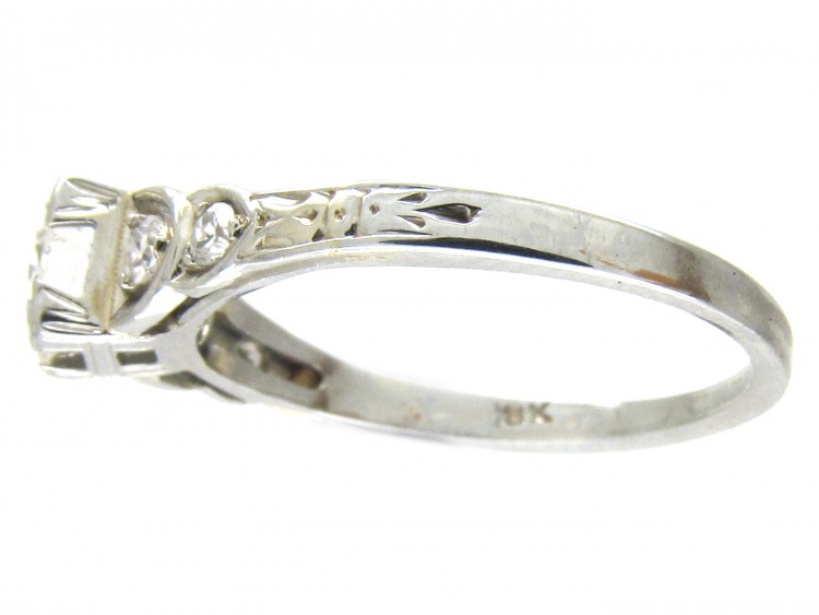 Art Deco Diamond Solitaire Ring with Diamond Shoulders