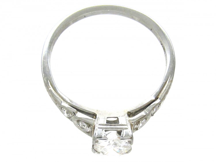 Art Deco Diamond Solitaire Ring with Diamond Shoulders