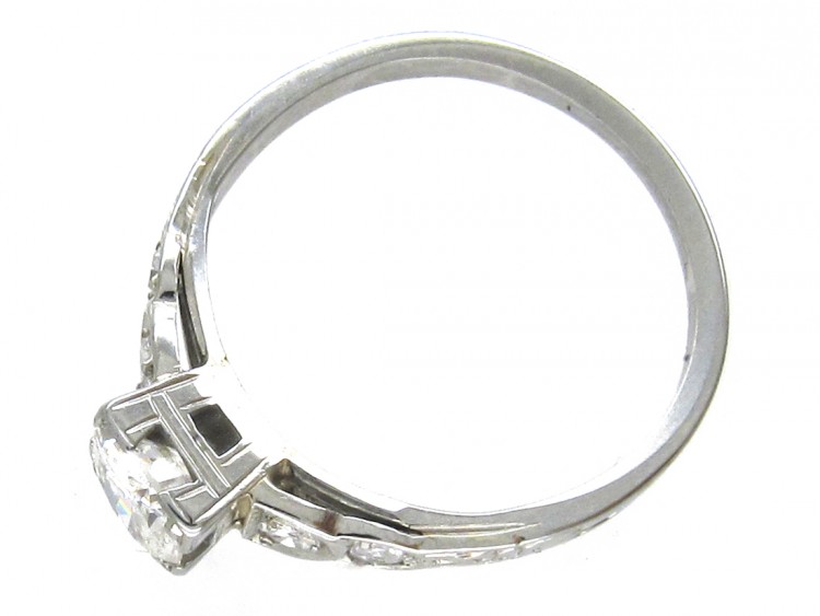 Art Deco Diamond Solitaire Ring with Diamond Shoulders