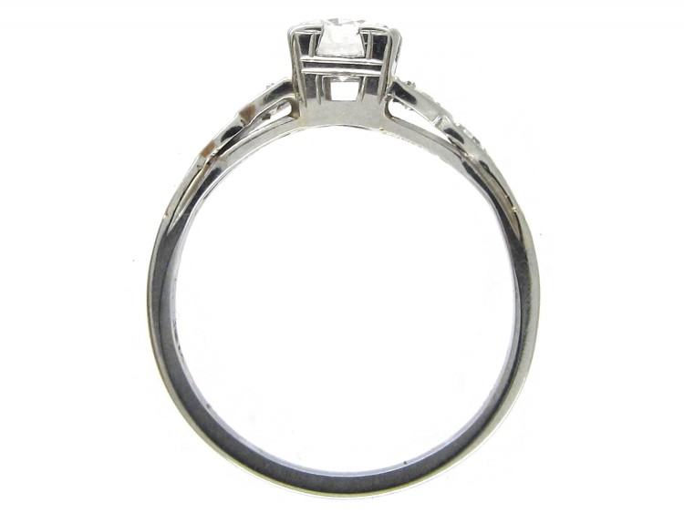 Art Deco Diamond Solitaire Ring with Diamond Shoulders