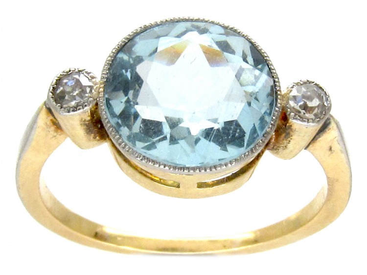 Edwardian 18ct Gold & Platinum Aquamarine & Diamond Ring