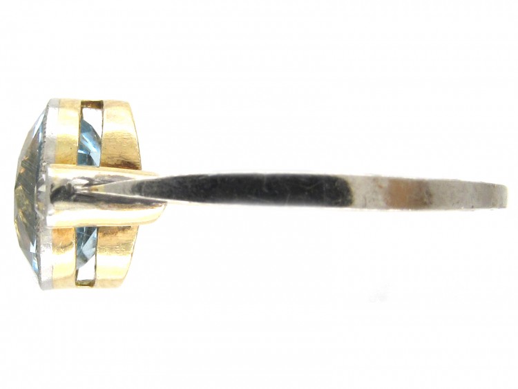 Edwardian 18ct Gold & Platinum Aquamarine & Diamond Ring