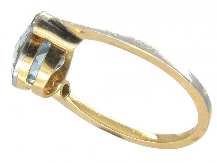 Edwardian 18ct Gold & Platinum Aquamarine & Diamond Ring