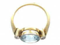 Edwardian 18ct Gold & Platinum Aquamarine & Diamond Ring