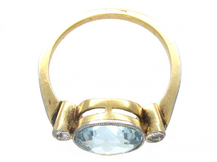 Edwardian 18ct Gold & Platinum Aquamarine & Diamond Ring