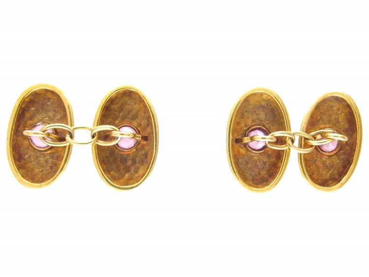 French 18ct Gold & Almandine Garnet Cufflinks