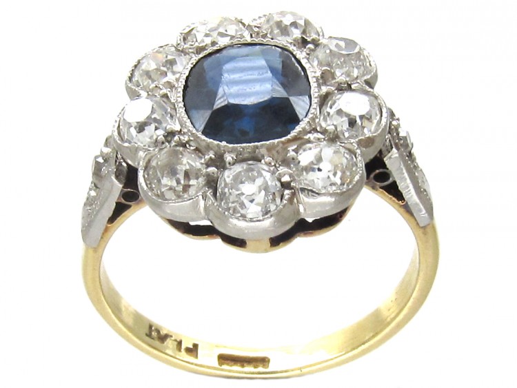 Edwardian Large Diamond & Sapphire Cluster Ring