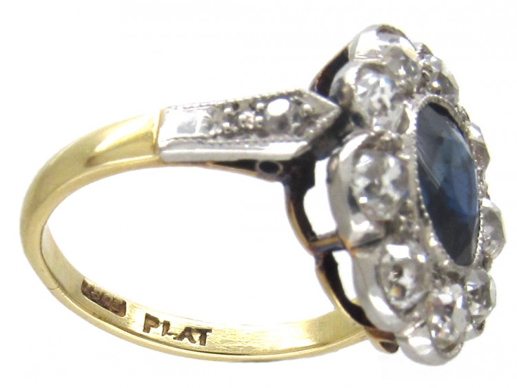 Edwardian Large Diamond & Sapphire Cluster Ring