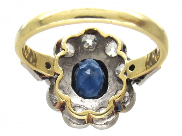 Edwardian Large Diamond & Sapphire Cluster Ring