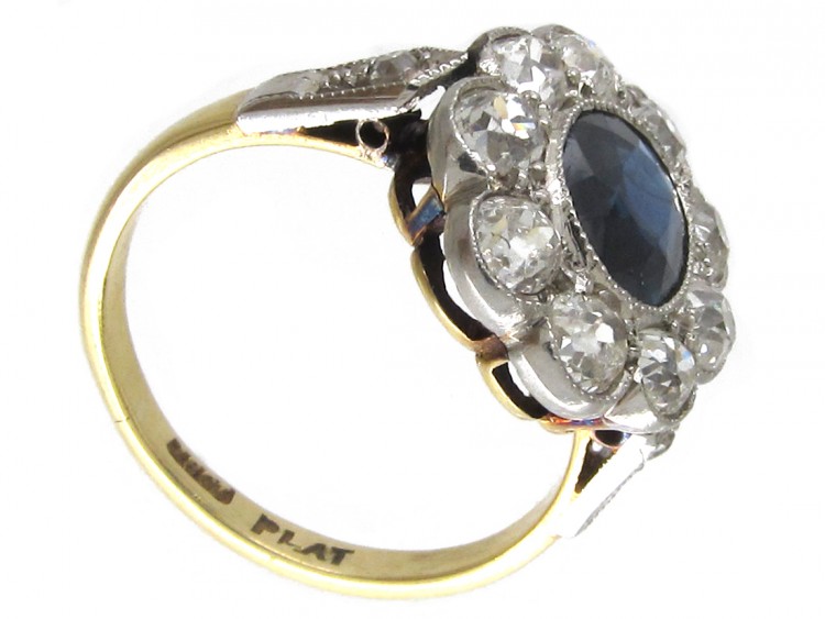 Edwardian Large Diamond & Sapphire Cluster Ring
