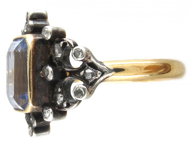Edwardian Rectangular Cut Natural Sapphire & Diamond Ring