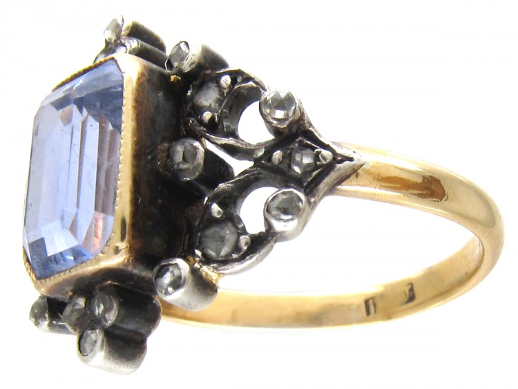 Edwardian Rectangular Cut Natural Sapphire & Diamond Ring