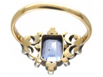 Edwardian Rectangular Cut Natural Sapphire & Diamond Ring