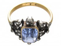 Edwardian Rectangular Cut Natural Sapphire & Diamond Ring
