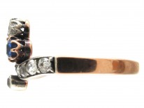 Art Nouveau Sapphire Diamond & Ruby Trefoil Ring