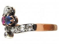Art Nouveau Sapphire Diamond & Ruby Trefoil Ring