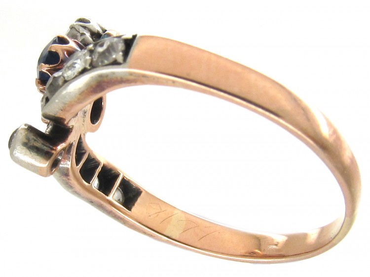 Art Nouveau Sapphire Diamond & Ruby Trefoil Ring