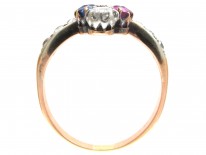 Art Nouveau Sapphire Diamond & Ruby Trefoil Ring